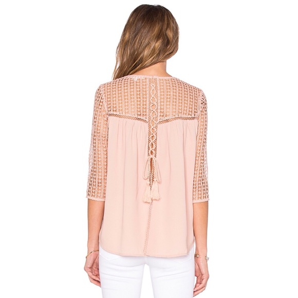 Lace-up Sheer Blouse in Blush - Picture 3 of 4